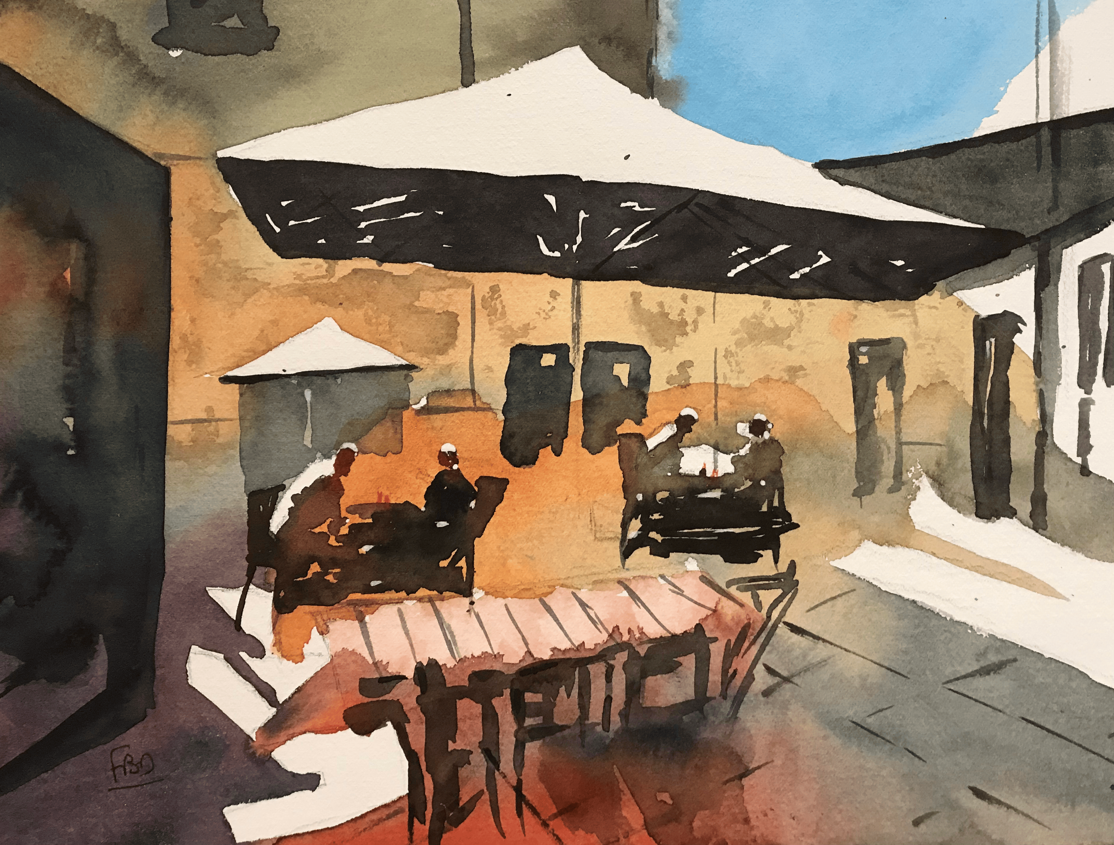 aquarelle bourg saint maurice juin 2022