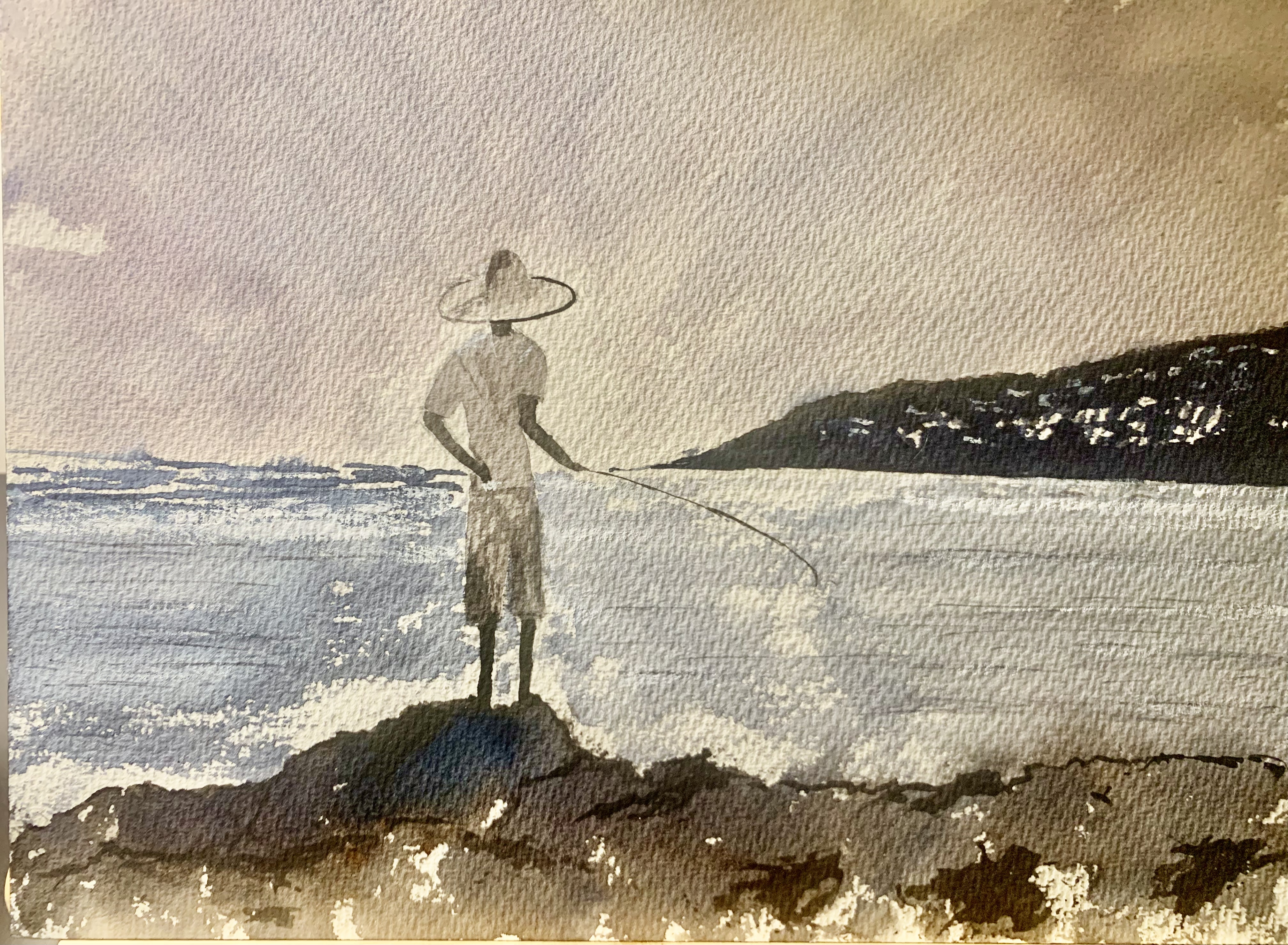 aquarelle Anse des cascades la reunion mai 2024