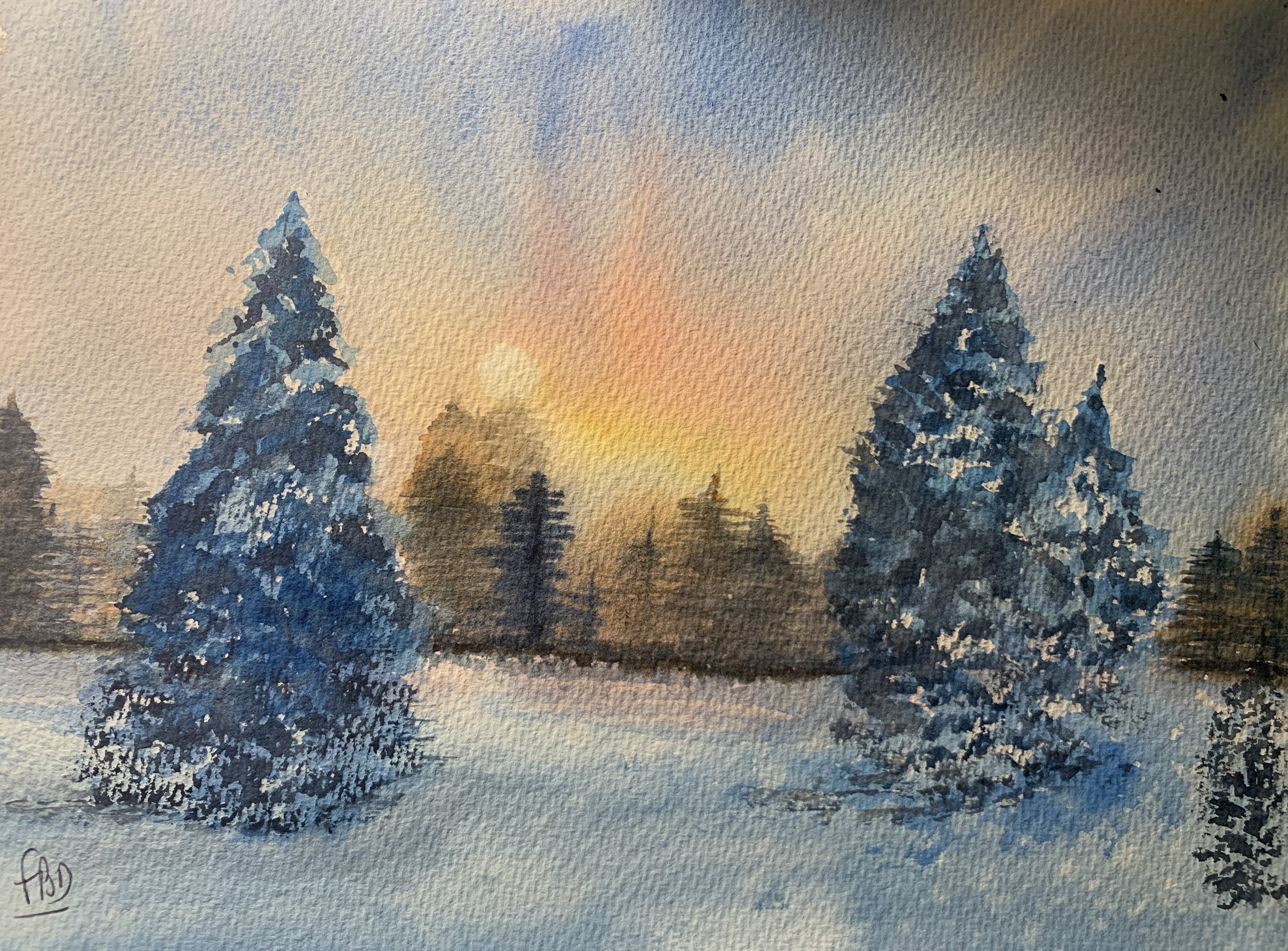 aquarelle Laponie decembre 2023