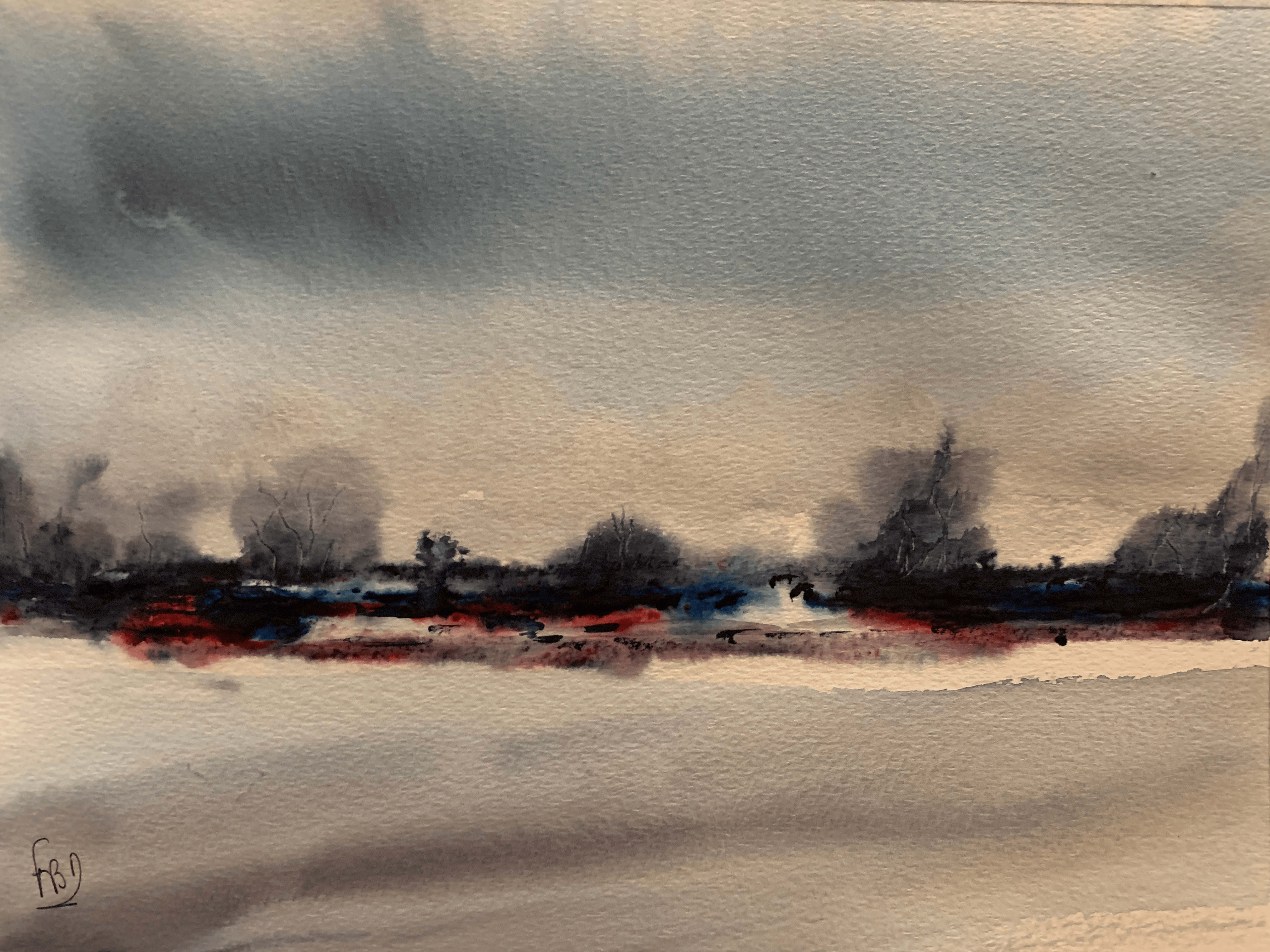 aquarelle matin d'hiver fevrier 2023