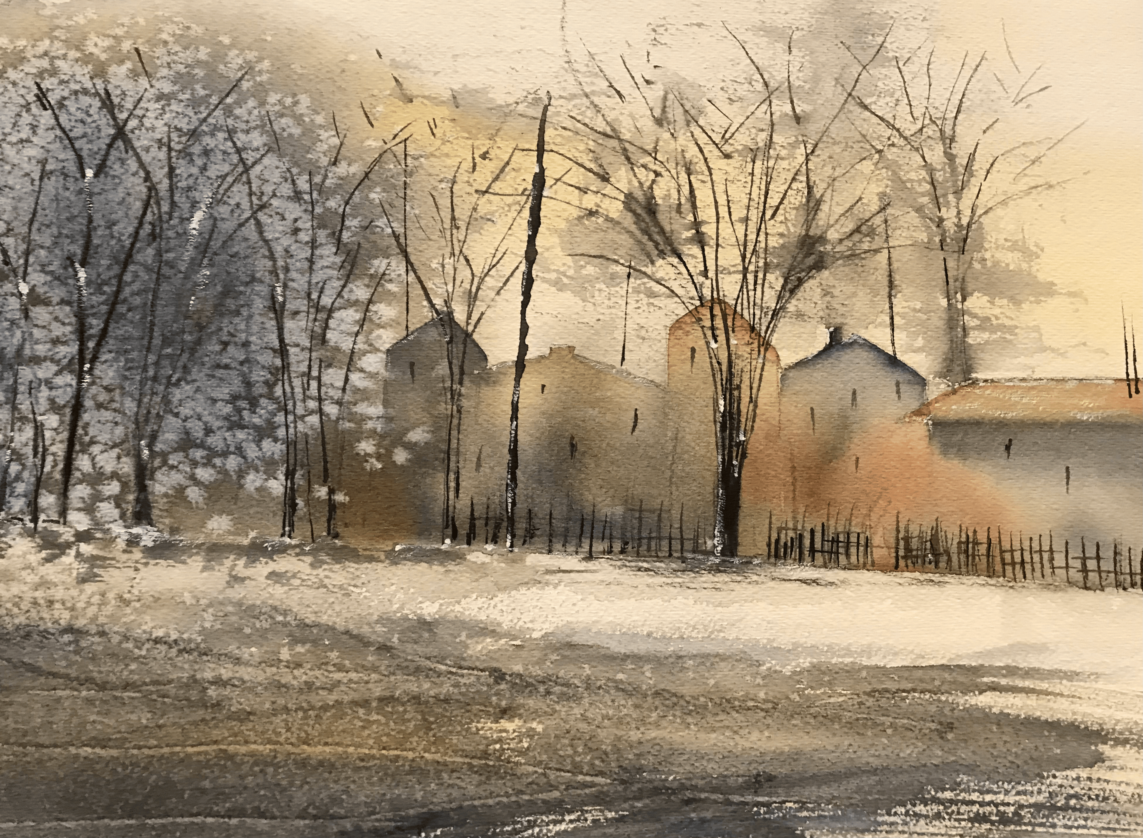 aquarelle matin d'hiver fevrier 2021