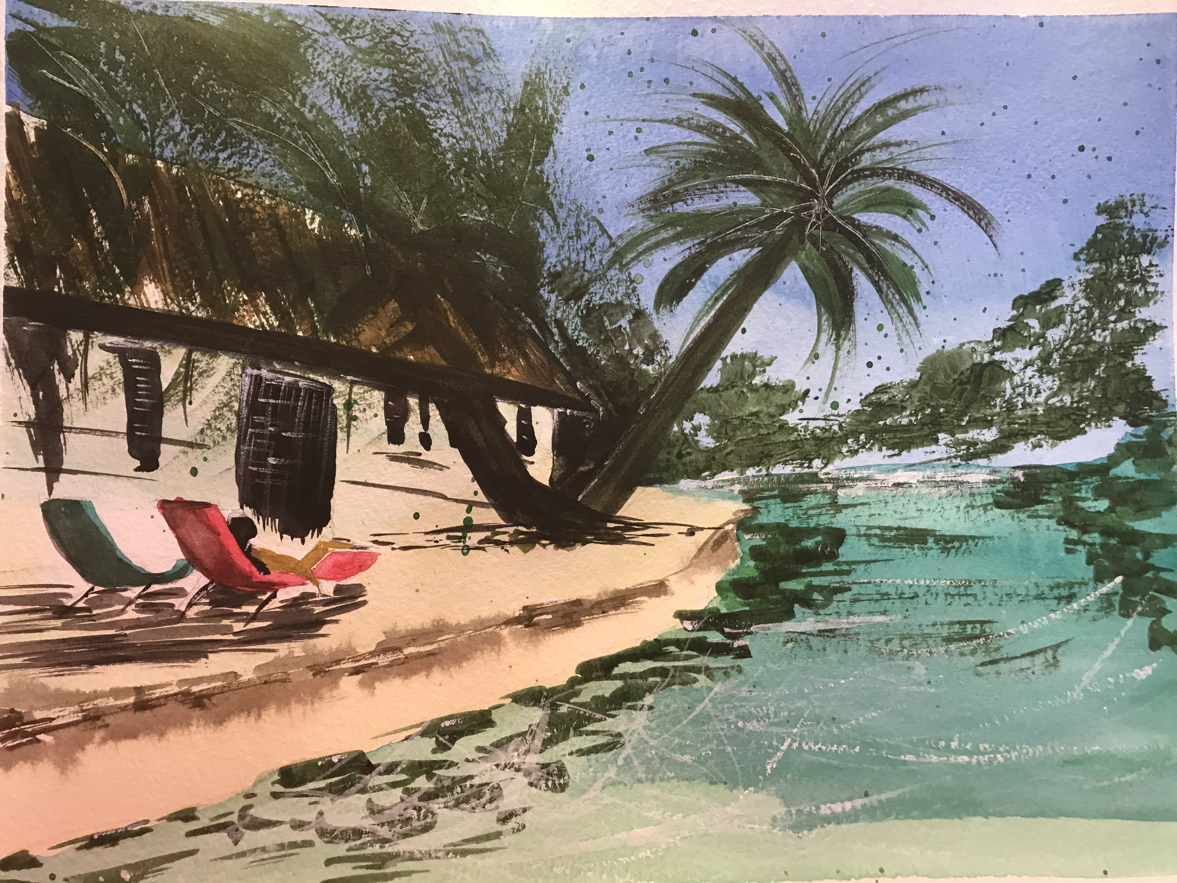 aquarelle plage de la reunion avril 2020