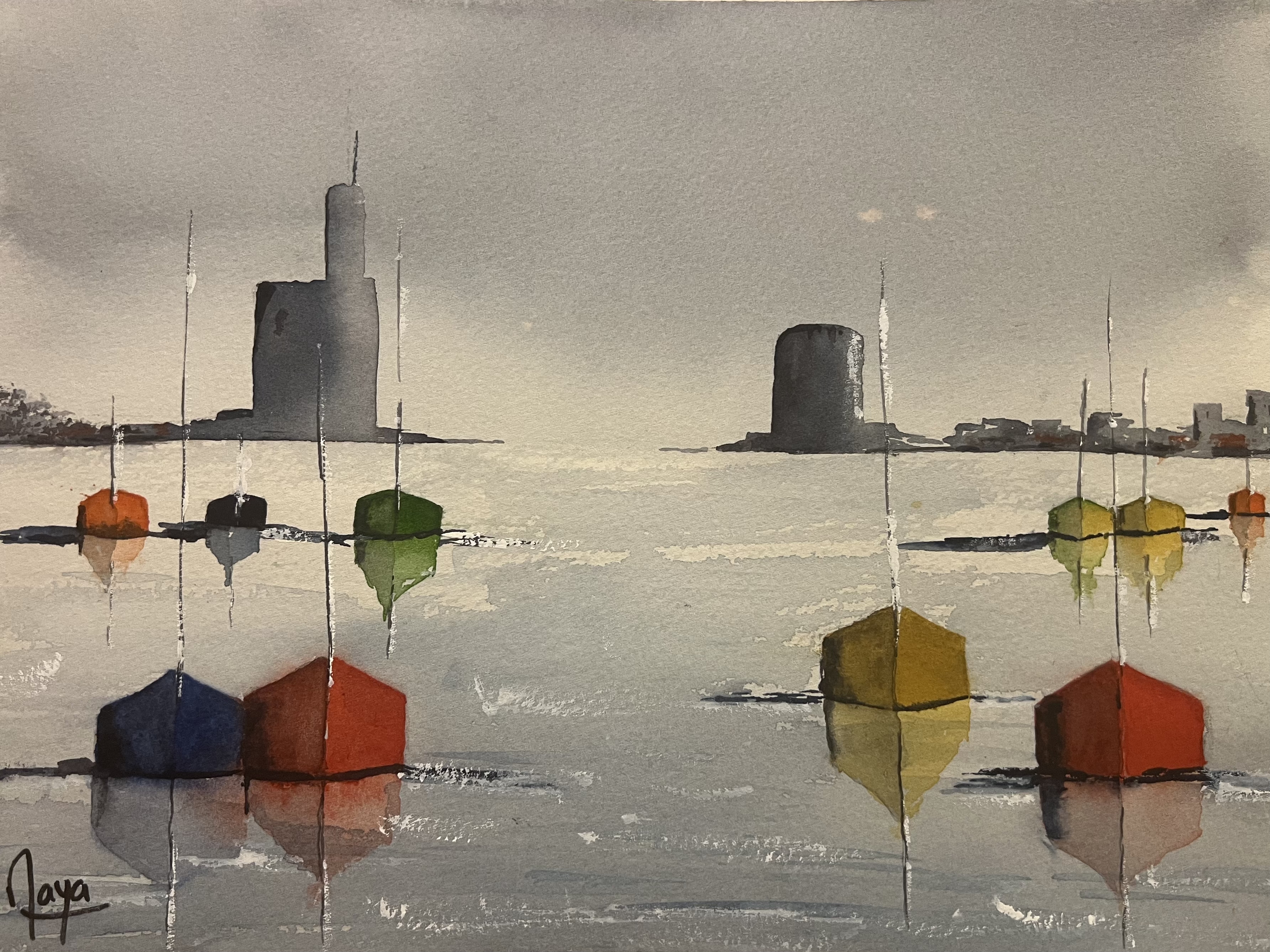 aquarelle Port de la rochelle janvier 2025