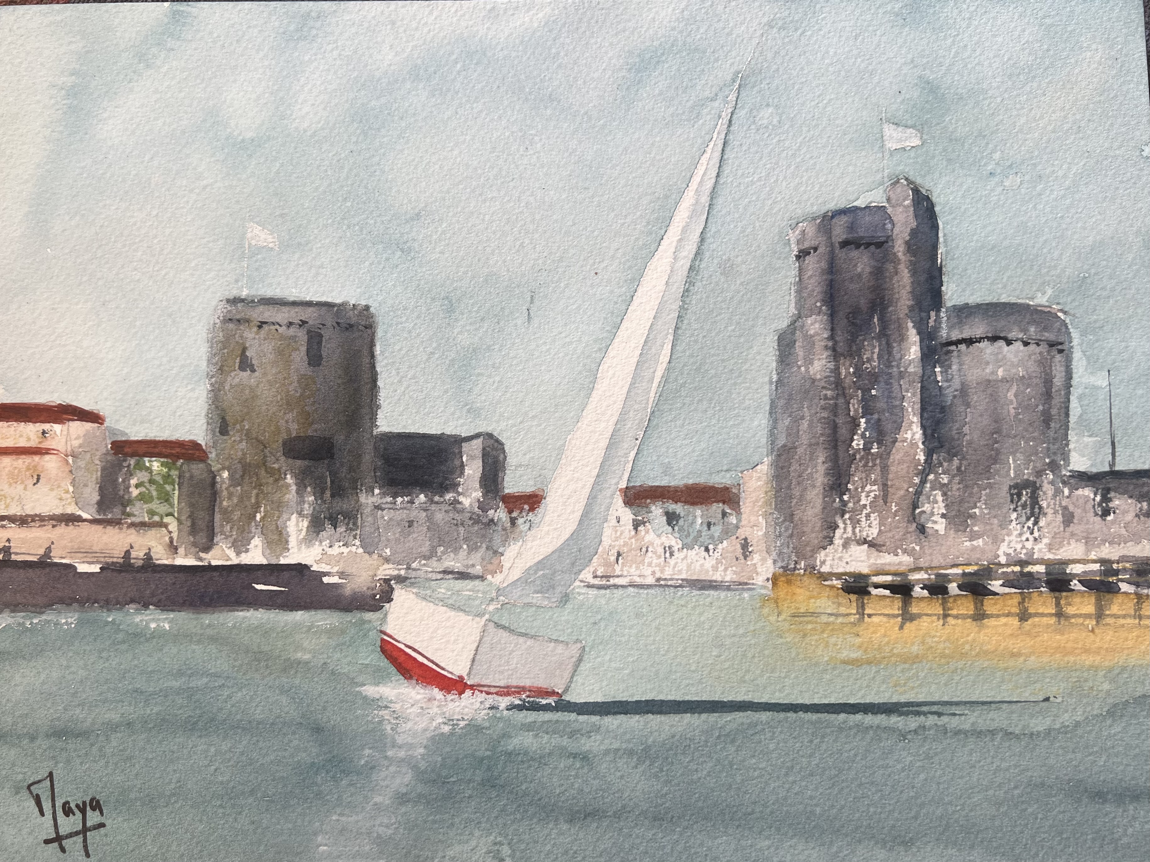 aquarelle Vieux port de la rochelle juillet 2025