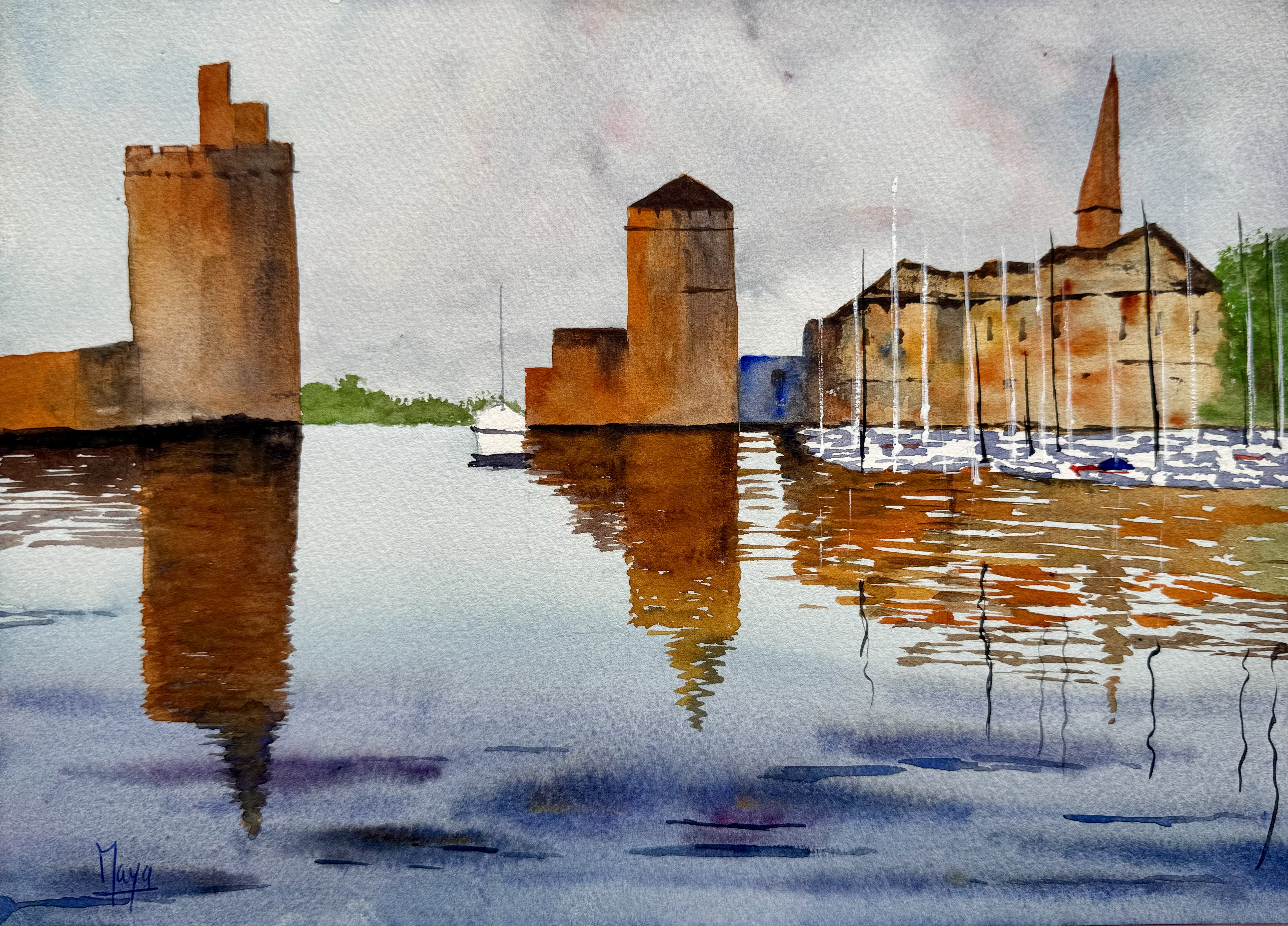 aquarelle Vieux port de la rochelle aout 2025